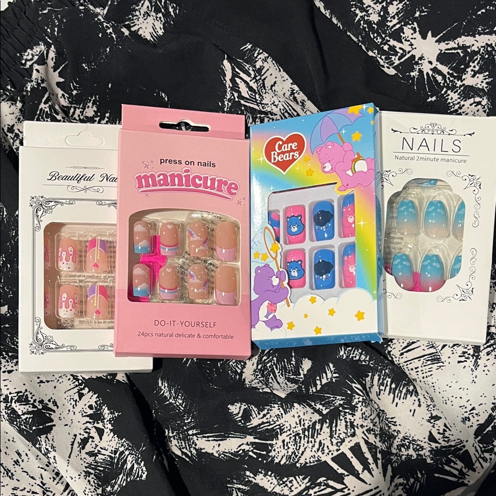 Care Bears Press-On Nails Set - Pink and Blue Variety mediums short
